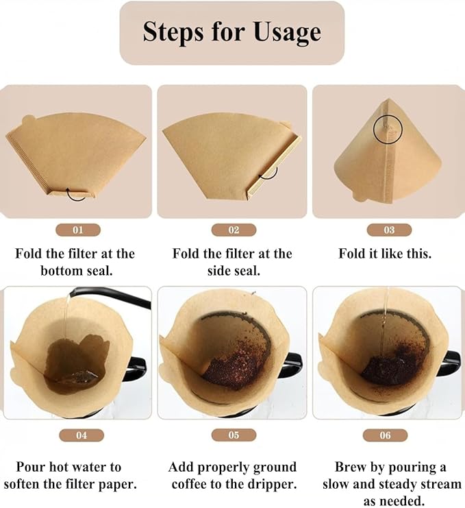 Natural Unbleached Coffee Filters, Size for 8-12 Cup Drip Coffee Makers, Cone Shape Design Prevents Leaks & Blowouts, Disposable for Pour Over & Automatic Machines