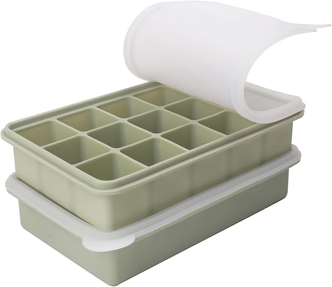 2 Tbsp Silicone Freezer Molds - Perfect for Storing Garlic, Herbs, Ginger, Pesto, Tomato Paste, Lemon Juice, Purees and More - Silicone Food Freezer Tray(Green 2 Pack)