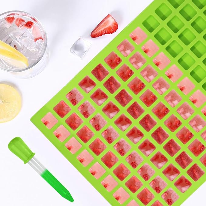 SENHAI 2 Packs Square Silicone Mold, 126 Cavity Flexible and Non-stick Ice Cube Trays Candy Fudge Chocolate Jelly Molds - 1 Blue & 1 Green