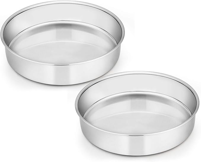 E-far 9½ Inch Cake Pan Set of 2, Stainless Steel Round Cake Baking Pans, Non-Toxic & Healthy, Mirror Finish & Dishwasher Safe