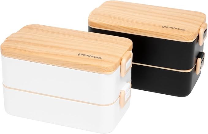 gimmiebox premium stainless steel bento box lunch box with compartments for adults, spoon and fork, leak-proof, easy side locks (White)