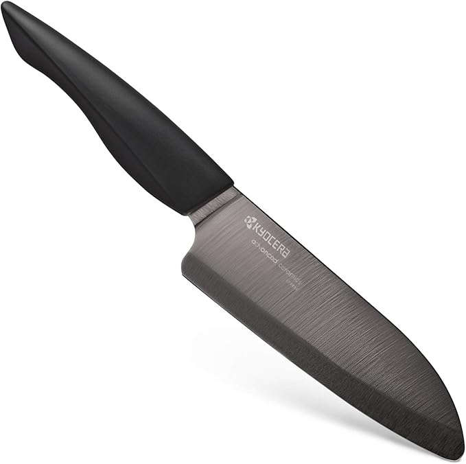 Kyocera Innovation Series Ceramic 5.5" Santoku Knife, with Soft Touch Ergonomic Handle-Black Blade, Black Handle