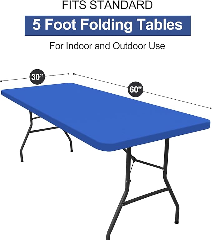 homing Rectangle Table Cloth Cover, Waterproof Polyester Elastic Fitted Tablecloth, Fits for 5 Foot Folding Tables, Washable Table Protector for Picnic, Camping, Outdoor (Blue, 30" x 60")