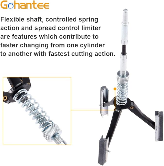 gohantee Engine Cylinder Hone Deglazer Adjustable 1-1/4" to 3-1/2" Diameter with 3-Piece 2" Long Stones 220 Grit