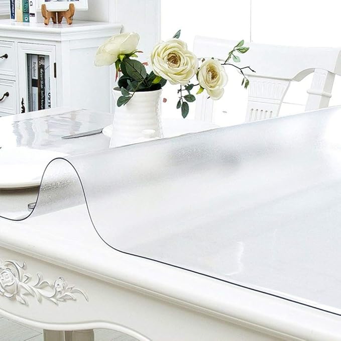 NECAUX Custom 46 x 100 Inch Frosted Table Cover Protector, 1.5mm Thick Wood Grain Transparent Table Pad Non-Slip Tablecloth Plastic Protective Pad for Dining Room Table Conference Table Meeting Table