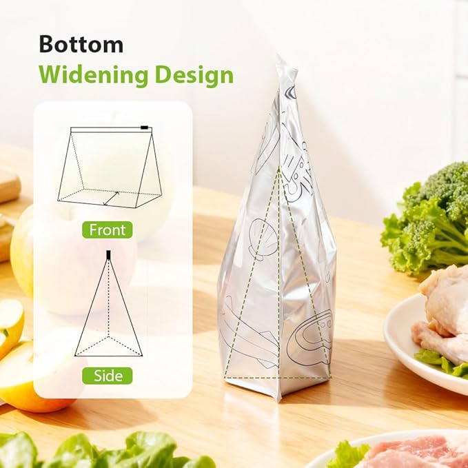 Reusable Aluminum Foil Sealable Storage Bags, 2026 New Resealable Vacuum Zipper Pouches, Stand Up Foil Sealable Bags with Label and Zip Lock for Kitchen (10, Medium)