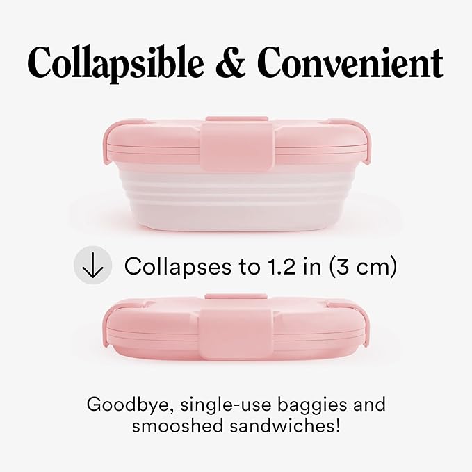 STOJO Collapsible Sandwich Box – 24oz, Reusable Food Storage Container, Silicone Bowl for Hot/Cold Food – Meal Prep, Lunch, Camping, Hiking – Dishwasher Safe (Set of 1, Carnation Pink)