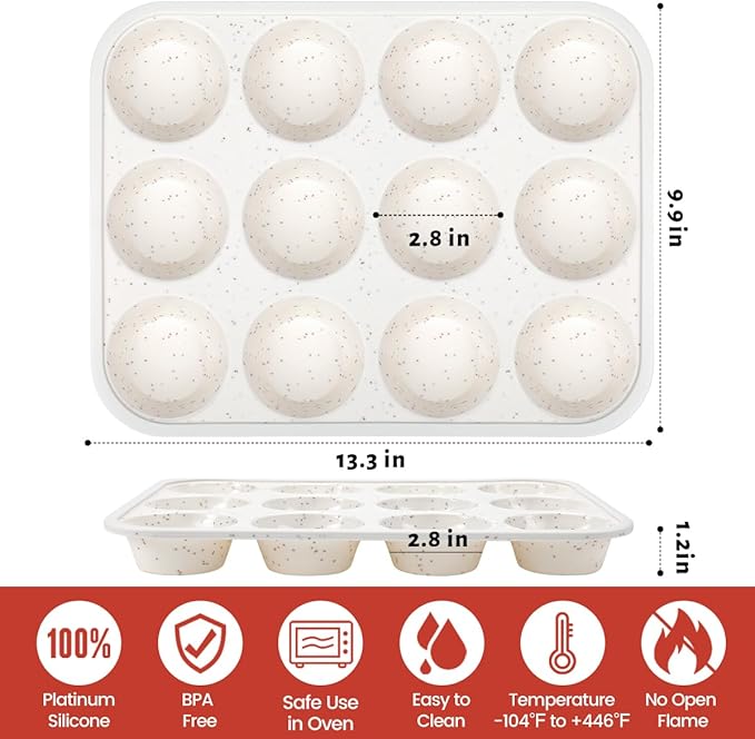 CAKETIME Silicone Muffin Pan, Metal Reinforced Frame Regular Size Cupcake Pan Easy to Move Muffin Pans Nonstick 12 Cups for Baking (2)