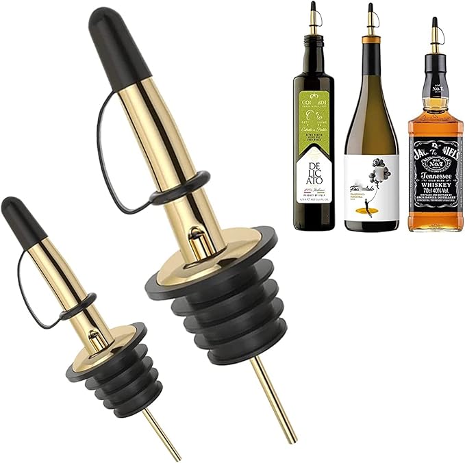 Pafusen 6 Pack Liquor Bottle Pourers, Liquor Pour Spout for Liquor Bottles, Stainless Steel Olive oil Dispenser Spout, Alcohol Pourer Spouts Dust Caps Covers Fixed, Gold