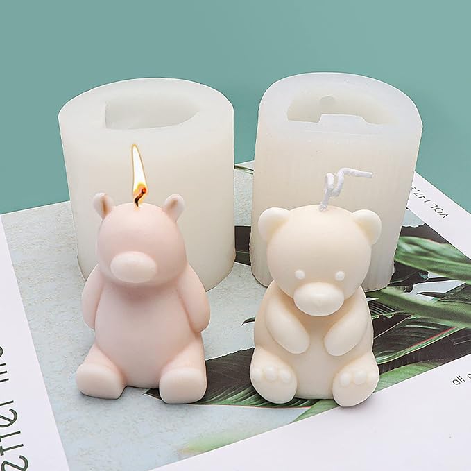 2 pcs Cute Bear Mold Bear Silicone Wave Spiral Candle Mold - Silicone Resin Casting Molds for Candle & Resin & Soap Craft Supplies