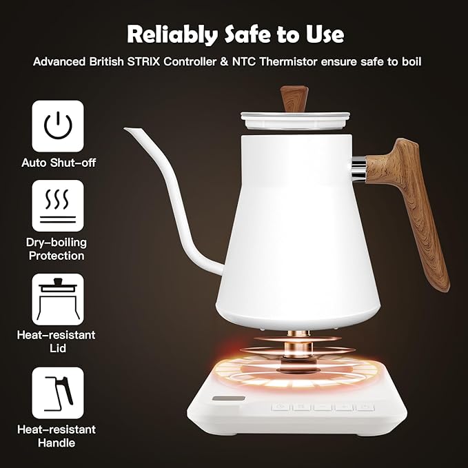 Ecorelax Gooseneck Electric Kettle Precise ±1℉ Temperature Control, 1200W Pour Over Electric Kettle for Coffee & Tea, 100% Stainless Steel Fast Boil & Keep Warm Kettle OLED Display, 1L Matt Black
