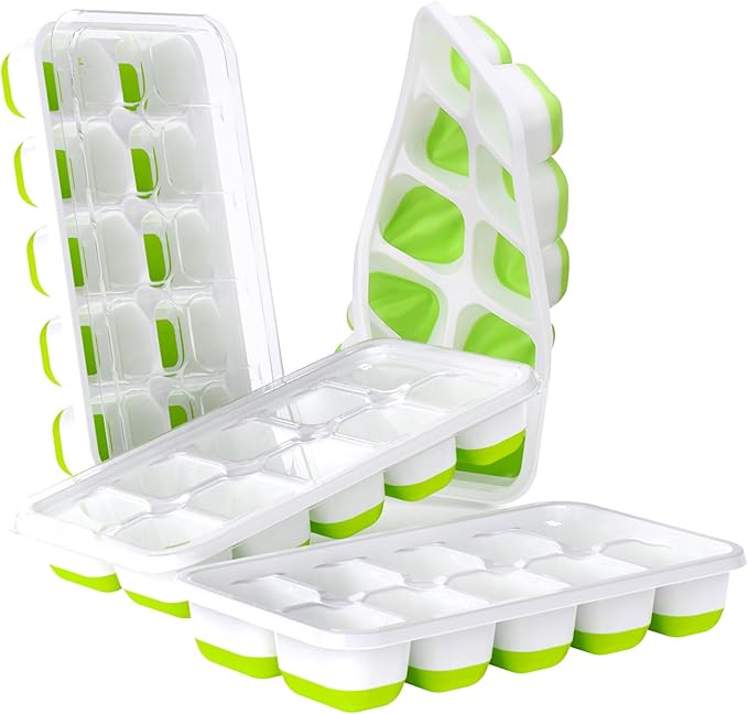 DOQAUS Ice Cube Trays 4 Pack, 40 pcs Silicone Ice Cubes Tray Maker with Spill-Resistant Removable Lid, Easy Release & Pop out, LFGB and BPA Free, Stackable Flexible, for Soup, Food, Cocktail, Coffee