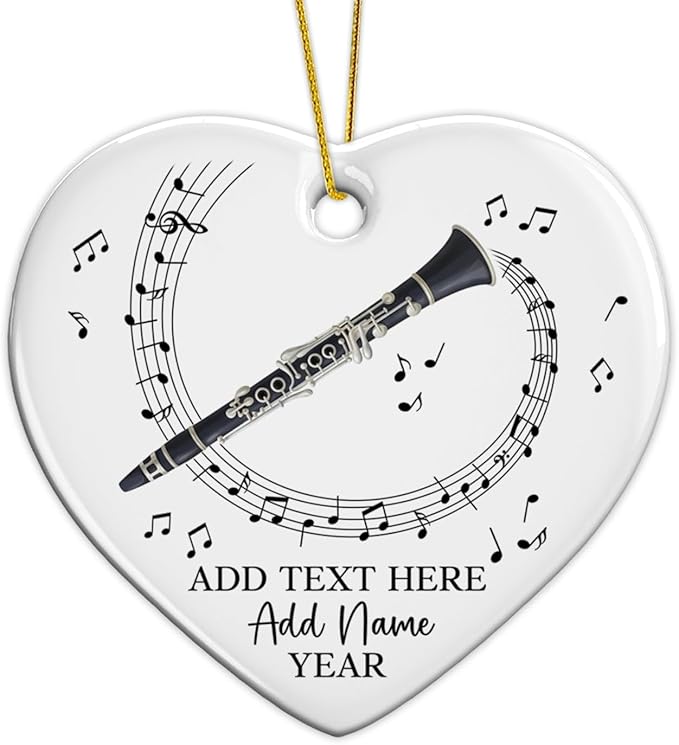 Personalized Text Name Year Clarinet Instrument Ceramic Ornament, Clarinet Player Christmas Ornaments 2025, Custom Clarinetist Xmas Tree Hanging Ornament, Xmas Decor Gift for Music Teacher
