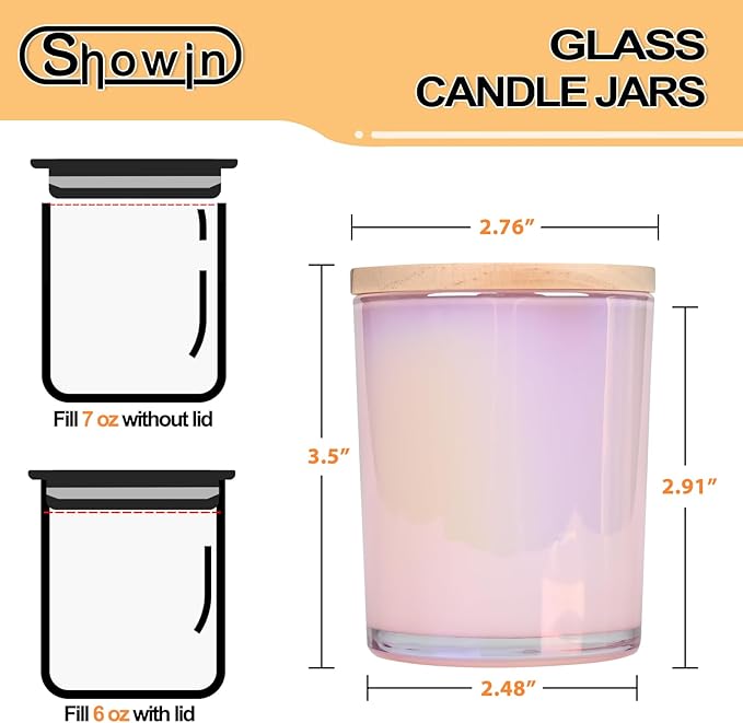 Thick Candle Jars for Making Candles 16 Pcs, 7 OZ Empty Jars with Wood Lids for Candle Making, Sample Container, Glitter Pink