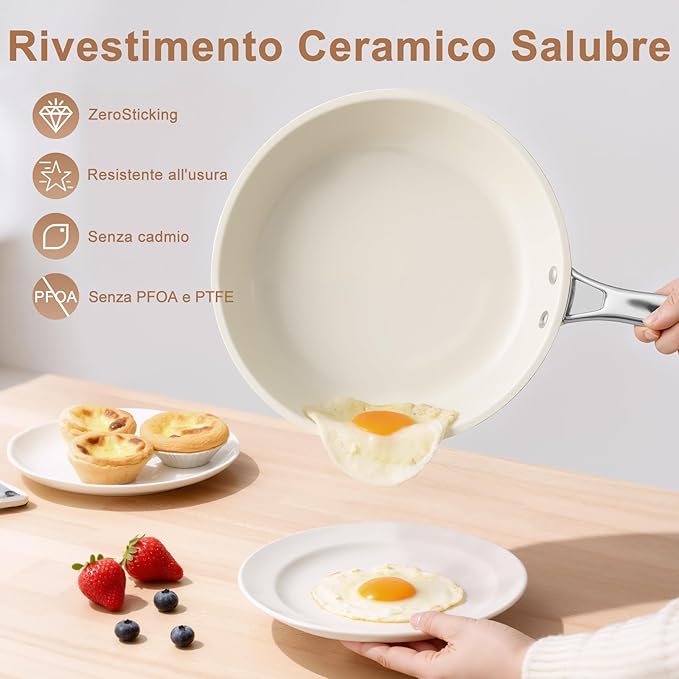 8.5 Inch and 10.25 inch Ceramic Nonstick Frying Pan Skillet - PFAS-Free, Non-Toxic, Oven Safe & Induction Ready, Aluminum Cookware with Stainless Steel Handle