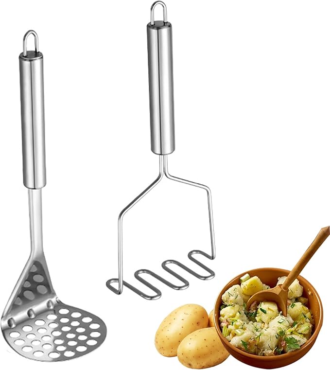 2 Pcs Potato Masher,Stainless Steel Mashed Potato Masher,Efficient Mashing Tool,Heavy Duty Wire Type Masher,Kitchen Masher Tool for Potato,Avocado,Fruits,Vegetables,Easy to Clean