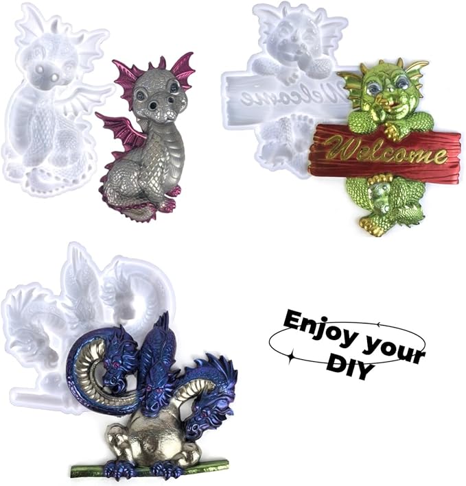 3D Dragon Wall Decor Silicone Molds Set, Welcome Sign and Baby Dragon Resin Casting Molds, DIY Home Decoration