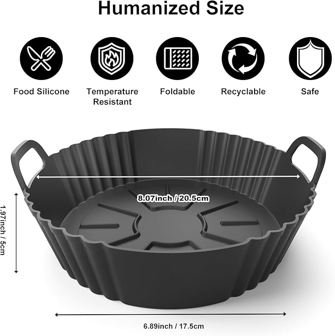 Round Silicone Air Fryer Liners 3Pack, Ninja AF101 & AF161 Silicone Liners for 4-5.3QT, Reusable Air Fryer Accessories Food Grade Liners, Compatible with Ninja, COSORI, Tefal, Bear, Chefman