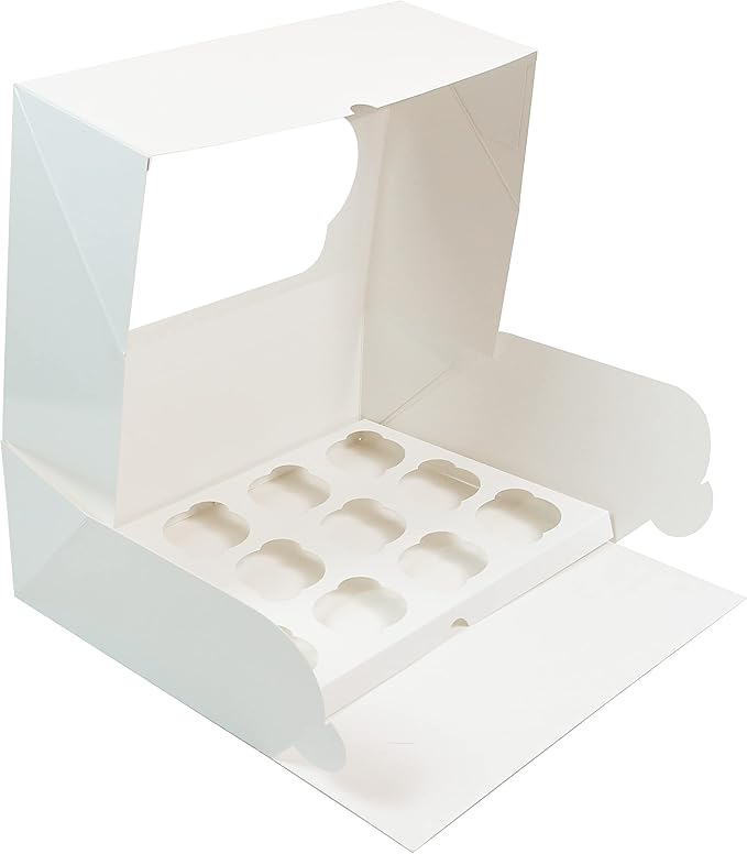 Global Sugar Art Auto-Popup Extra Deep Quarter Sheet Cake & Cupcake Box with Window and Cupcake Insert, White 14 x 10 x 5 Inches, 5 Count