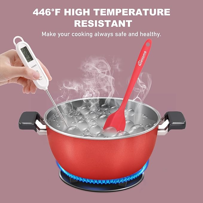 NileHome Silicone Spatula Set, Rubber Spatula High Heat-Resistant Premium BPA-Free One Piece Seamless Design Cooking Spatulas Utensils Set for Kitchen 4Pack(Red)