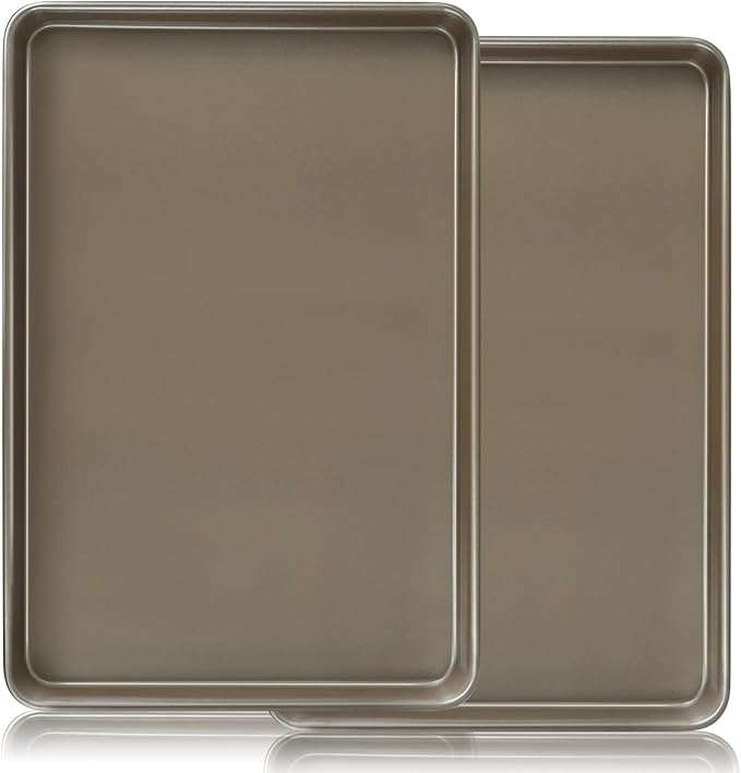 2 Pieces Large Sheet Pans Baking Sheet Pan Set, 12 x 17.5 inch Cookie Sheets for Oven, Carbon Steel Half Sheets Trays Nonstick Baking Sheet Set, Gold