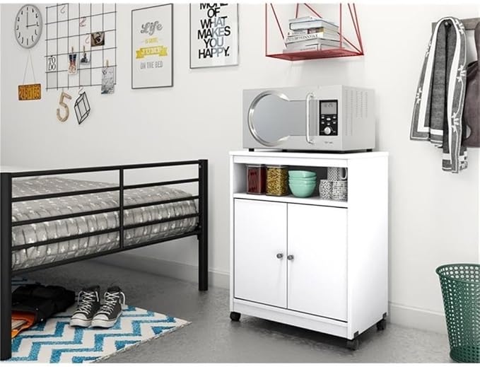 Ameriwood Home Good to Go Landry Microwave Cart, White