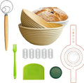 Premium Banneton Bread Proofing Baskets Set of 2 (10" round baskets) with Liners + Starter Kit - 100% Indonesian Natural Rattan Sourdough Bread Baking Tools