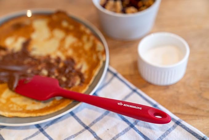 KITCHENLOVE Premium 600°F Heat Resistant 5 Piece Silicone Spatula Set for Baking, Cooking, Mixing - Non-Stick with High Grade S-Iron Steel Core - One Piece Seamless Design - BPA Free (Red)