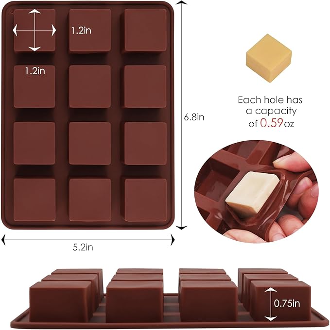 Wax Melts Molds Silicone, 3 Pcs 12-Cavities Square Silicone Mold for Scented Wax Melts, Chocolate Truffles, Candy, Jelly, Ice Cube Tray