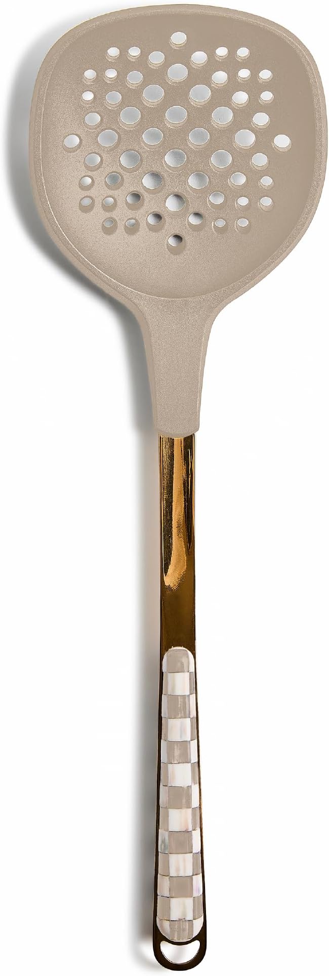 MACKENZIE-CHILDS Slotted Spoon, Silicone Turner for Cooking, Brown-and-White Mocha Check