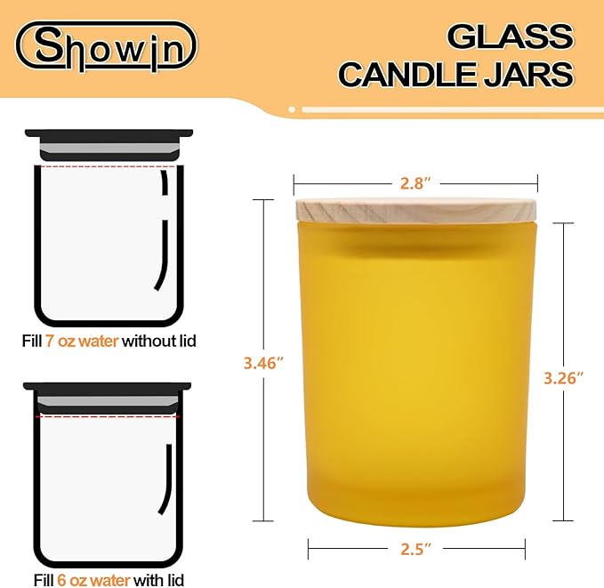 Thick Candle Jars for Making Candles 16 Pcs, 7 OZ Empty Jars with Wood Lids for Candle Making, Sample Container, Frosted Yellow