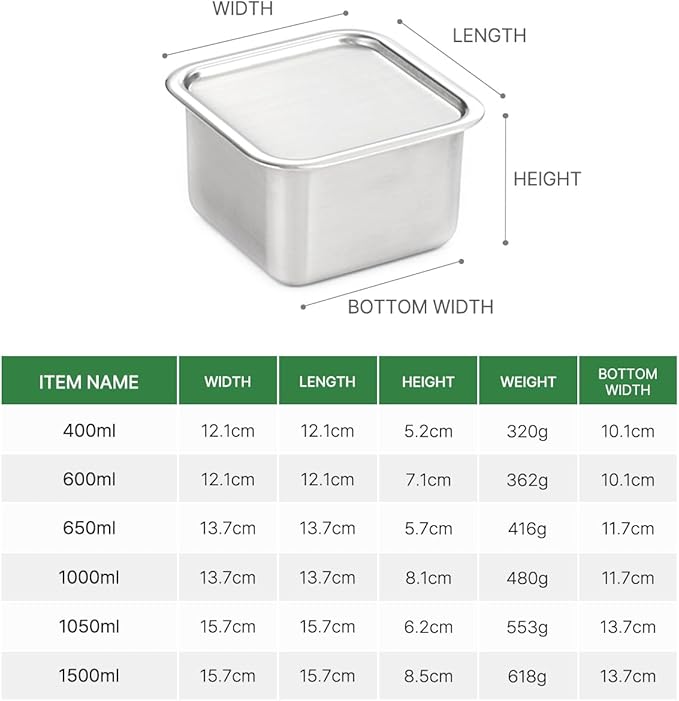 CuBE Medium 2PCS Set 1000ml 650ml Stainless Steel Food Storage Containers With Lids and a Net Kitchen Appliances Dishwasher Safe Premium South Korea