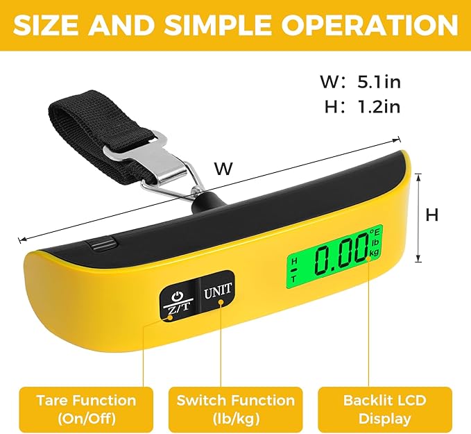 BAGAIL Digital Luggage Scale, 110lbs Hanging Baggage Scale with Backlit LCD Display, Portable Suitcase Weighing Scale, Travel Luggage Weight Scale with Hook, Strong Straps for Travelers