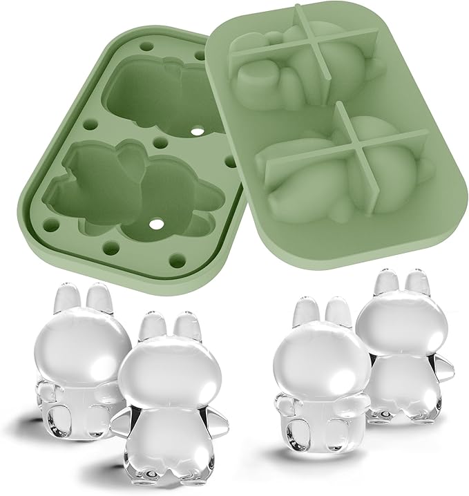 3D Rabbit Shapes Ice Cube Mold Silicone Large Ice Cube Molds 2.5 inch Animal Ice Cube Tray for Cocktails, Bourbon,Brandy, Whiskey Gifts for Men (Green)