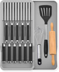 Knife Holder, In Drawer Knife Block Holder with Expandable Cutlery Tray Kitchen Drawer Organizer Insert-Holds 11 Knives for Save Space & Kitchen Safety (Drawer knife holder, Plastic)
