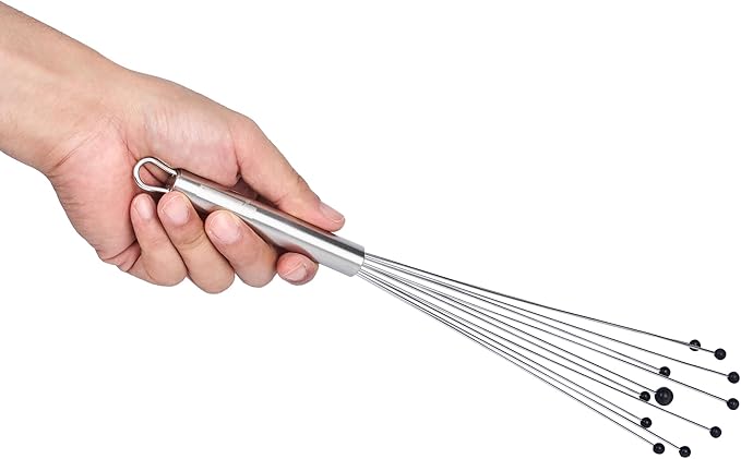 Restaurantware-German Standard 12.6 Inch Ball Whisk, 1 Kitchen Whisk With Silicone Balls - Ergonomic Handle, Dishwashable, Stainless Steel Manual Egg Beater, Durable, For Whisking, Stirring, Mixing