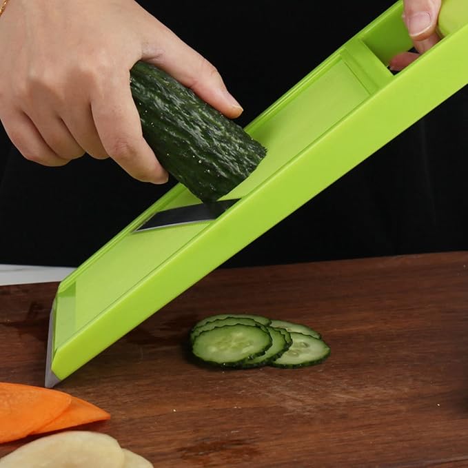 Vegetable Slicer, 4.25 x 10.8in Potato Slicer for Chips, Plastic Handheld Vegetable Chopper Kitchen Cutter with Stainless Steel Blades and Ergonomic Handle for Carrot
