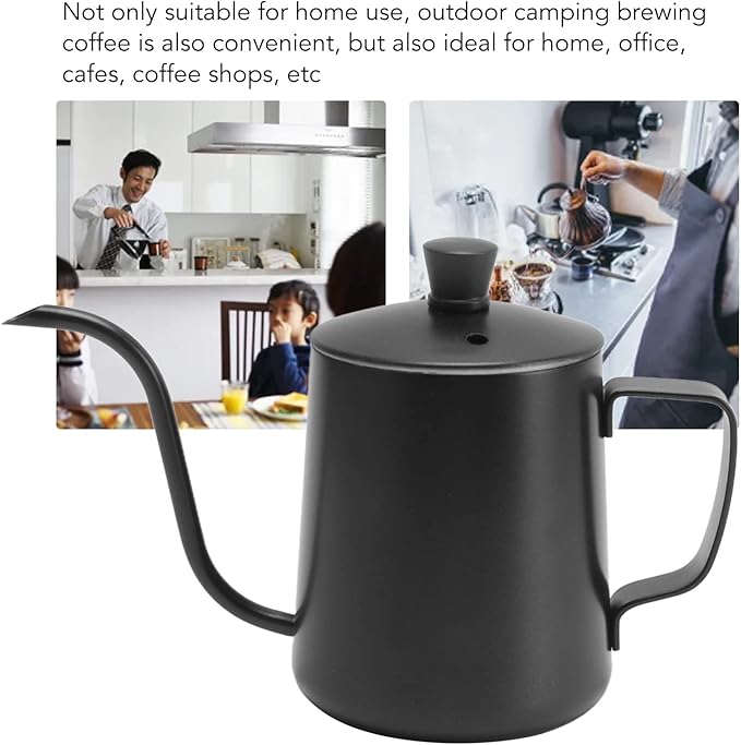 Pour Over Coffee Kettle, 12oz Stainless Steel Gooseneck Spout Pour Over Coffee Kettle Long Narrow Drip Spout Coffee Tea Pots for Pour Over Coffee, Home Brewing, Camping (12oz, Black with Lid)