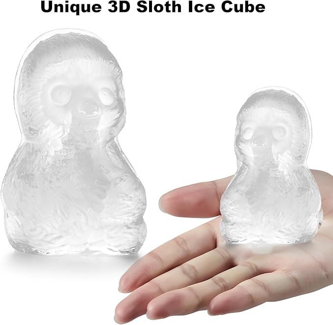 Nax Caki 3D Sloth Ice Cube Mold Fun Shapes, Cute Sloth Gifts for Women, Large Craft Ice Mold, Big Sloth Ice Cube Trays for Whiskey Cocktails Bourbon