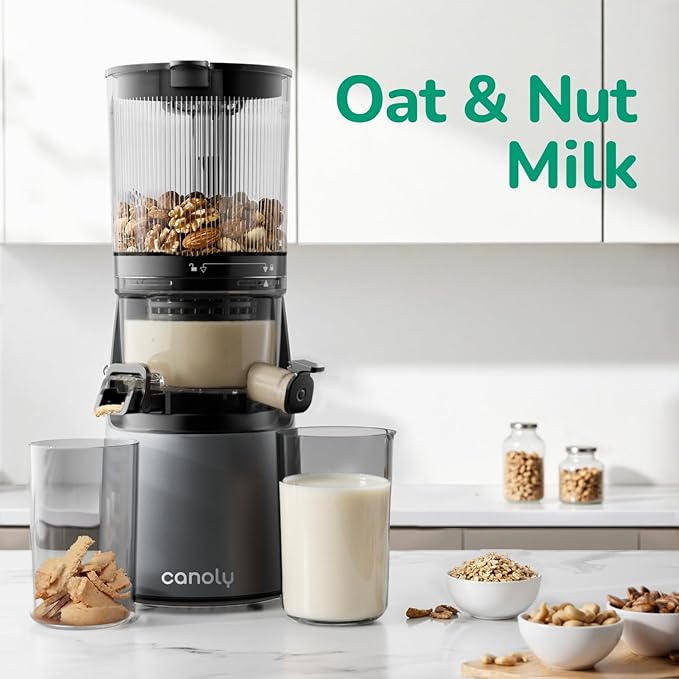 Canoly C16 Cold Press Juicer, 6" Extra Wide Feed Chute, 3-IN-1 Strainers (Juice & Sorbet & Nut Milk), Powerful AC Brushless Motor, Self Precut System, Juicer Machines with BPA-Free (Space Gray)