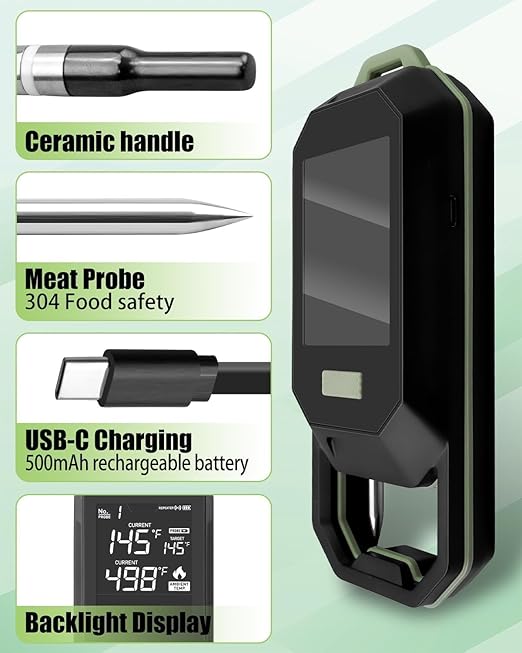 Meat Thermometer with Dual Probes, Thermometer Ultra-Thin Probe for Monitoring of BBQ Grill Oven, Food Temperature Tracking