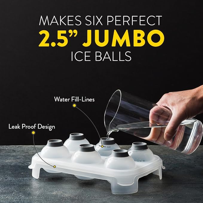 SVERES Large Round Ice Cube Mold | Leak-Free Whiskey Ice Cubes Mold | Top Fill Silicone Round Ice Cube Molds & Easy Release Ice Ball Maker | BPA-Free Big Ice Cube Molds Makes 2.5in Sphere Ice ball