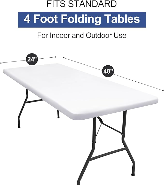 homing Rectangle Table Cloth Cover, Waterproof Polyester Elastic Fitted Tablecloth, Fits for 4 Foot Folding Tables, Washable Table Protector for Picnic, Camping, Outdoor (White, 24" x 48")