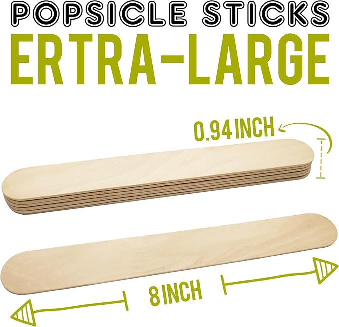 WISYOK 8 inch Popsicle Sticks, 500 Pcs Jumbo Wood Craft Sticks, Fan Handles, Large Popsicle Sticks for Crafts, Wedding Programs, Great for DIY Creative Designs