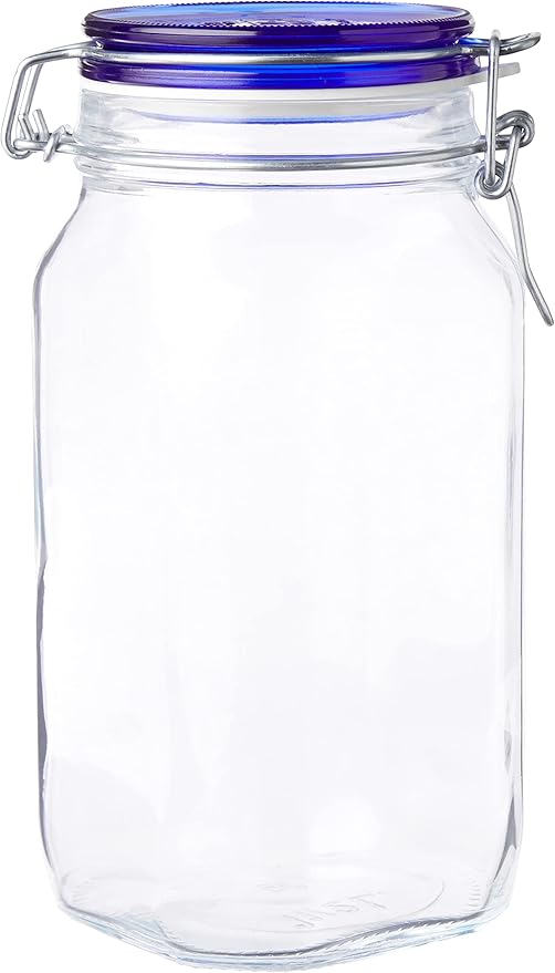 Bormioli Rocco Fido Collection, 2 Pack, 50.75 Oz. Food Storage Glass Jars, Airtight Rubber Seal & Glass Lid, With Stainless Wire Clamp, Made In Italy.