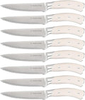 DURA LIVING 8-Piece Serrated Kitchen Steak Knife Set – Forged High Carbon Stainless Steel, Ultra Sharp, Ergonomic Black Handles, Durable Dinner Knives, Cream Handle