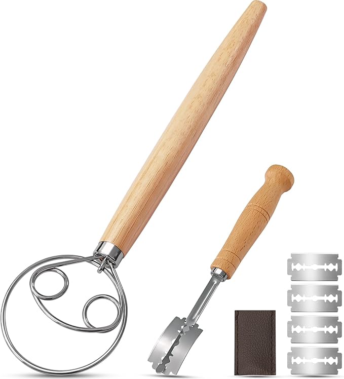 ALLTOP Danish Dough Whisk and Bread Lame Set - Dough Mixer and Bread Scoring Knife for Easy Mixing,Cuts - Essential Sourdough Making Tool for Novices & Expert Bakers
