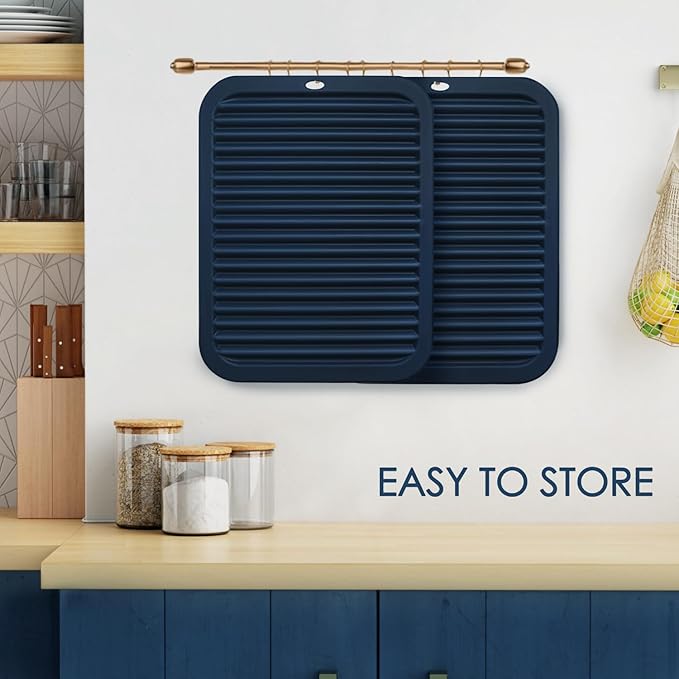 Silicone Mats for Kitchen Counter, 9x12'' Trivets for Hot Pots and Pans, Navy Blue Silicone Trivets for Hot Dishes, Protect Table Quartz Countertops