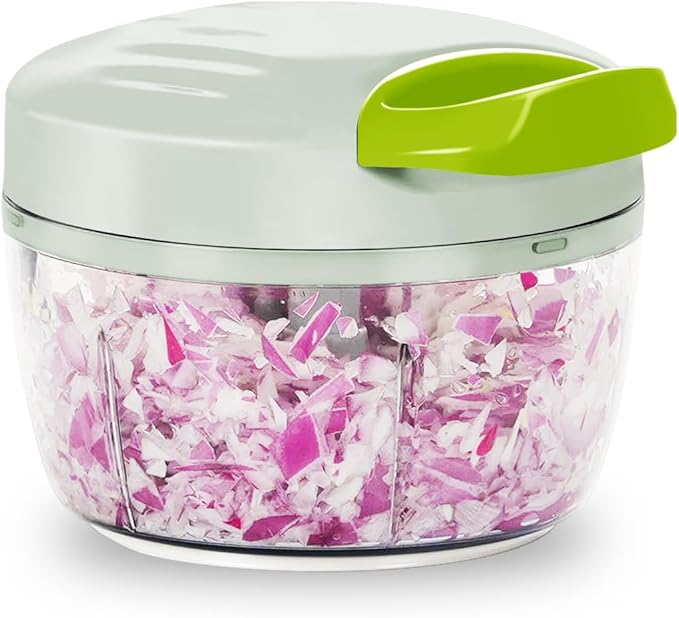 Manual Food Processor & Vegetable Chopper Green - 2.3 Cup Mini Hand-Pull Cord Kitchen Chopper for Onion, Garlic, Vegetables with 3 Stainless Steel Blades