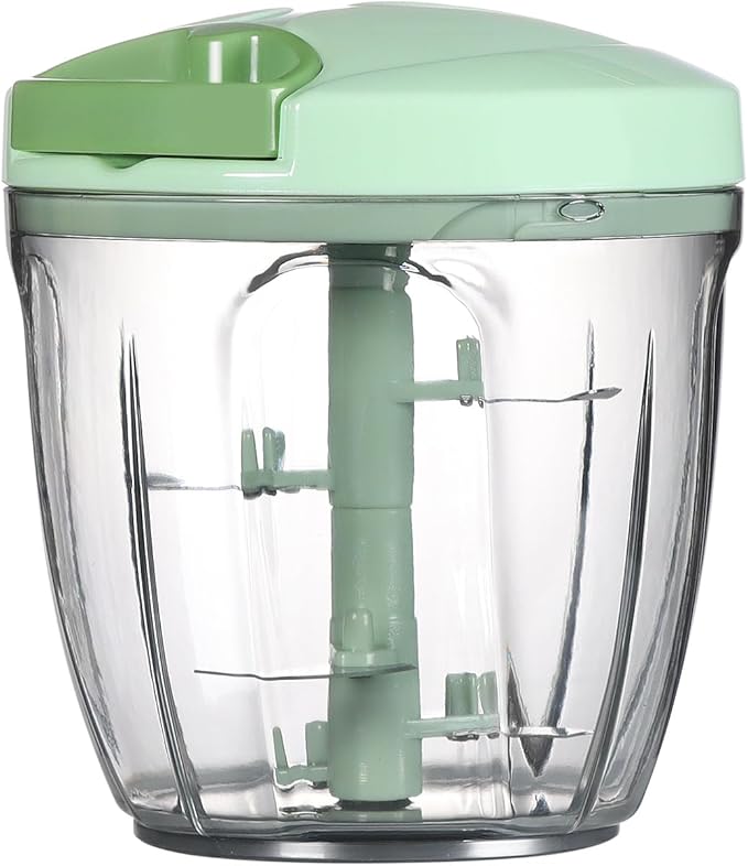 Ourokhome Manual Food Processor Vegetable Chopper, Portable Hand Pull String Garlic Mincer Onion Cutter for Veggies, Ginger, Fruits, Nuts, Herbs, etc., 900ml, Green